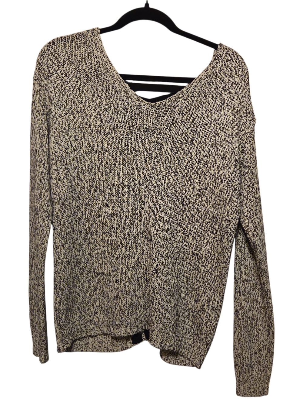 Women’s Black Marled Y2K V-Neck Sweater With Braided Back